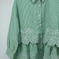 Women’s Elegant Green Striped Embroidered Peplum Tunic Top