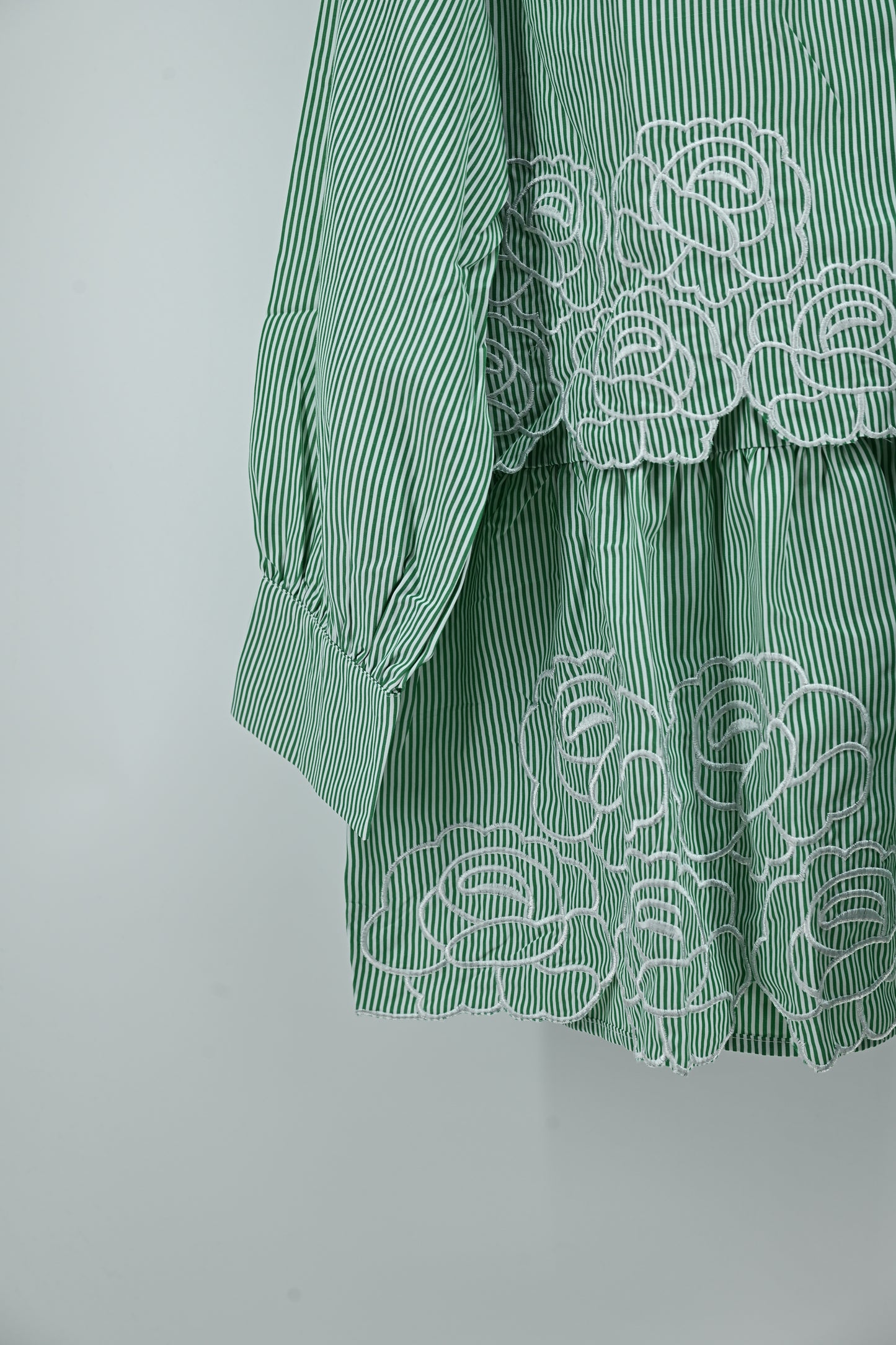 Women’s Elegant Green Striped Embroidered Peplum Tunic Top