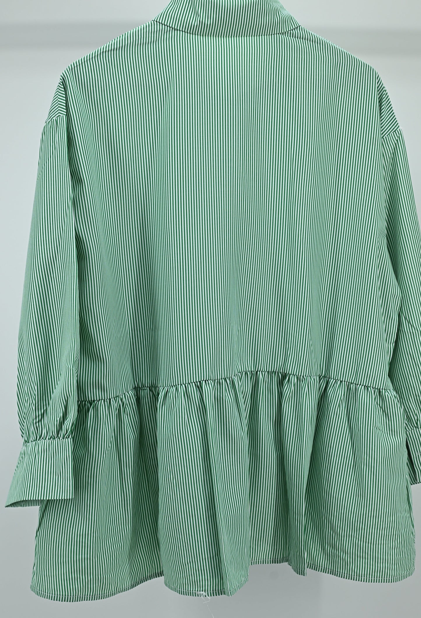 Women’s Elegant Green Striped Embroidered Peplum Tunic Top