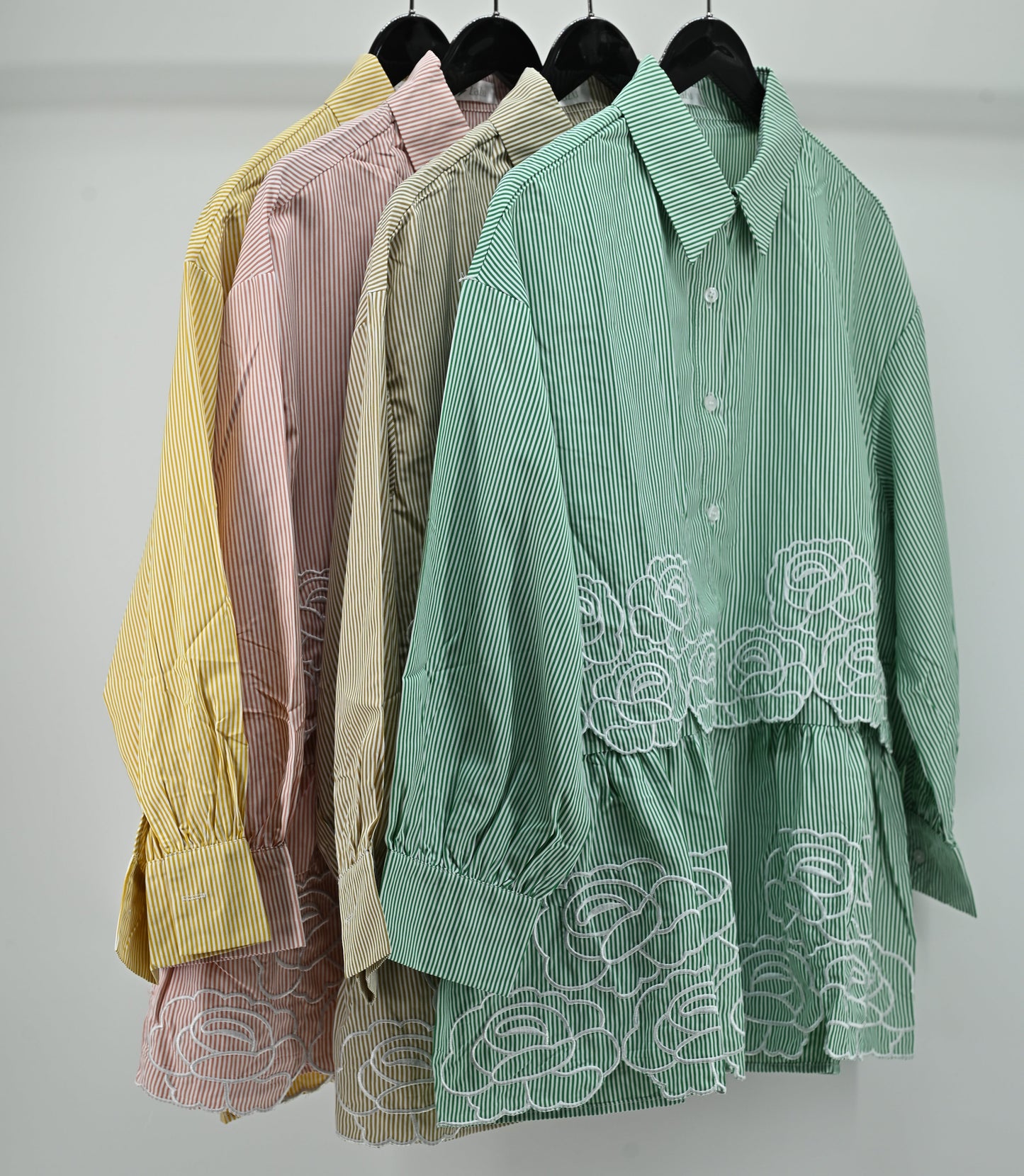 Women’s Elegant Green Striped Embroidered Peplum Tunic Top