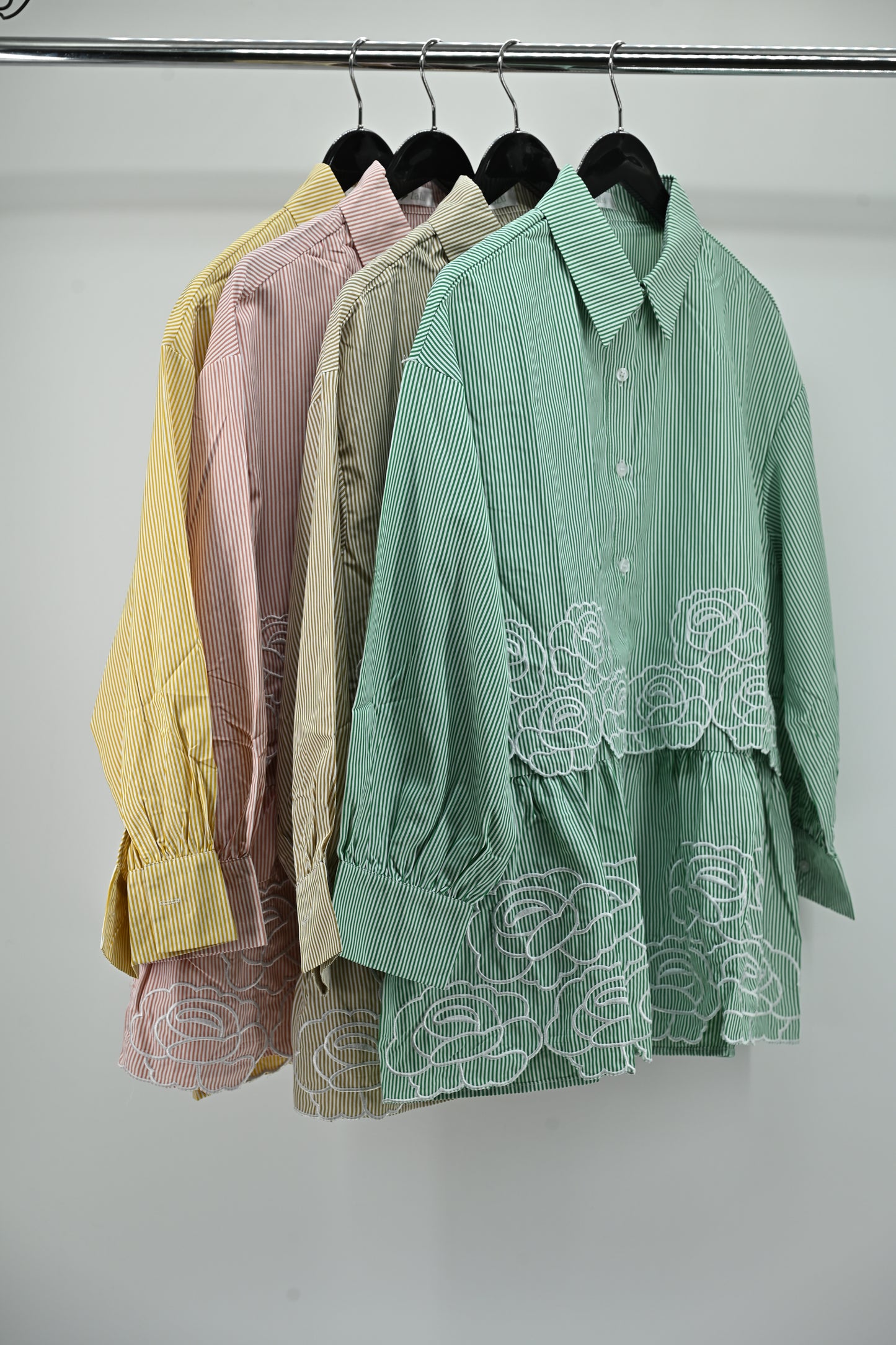 Women’s Elegant Peach Striped Embroidered Peplum Tunic Top