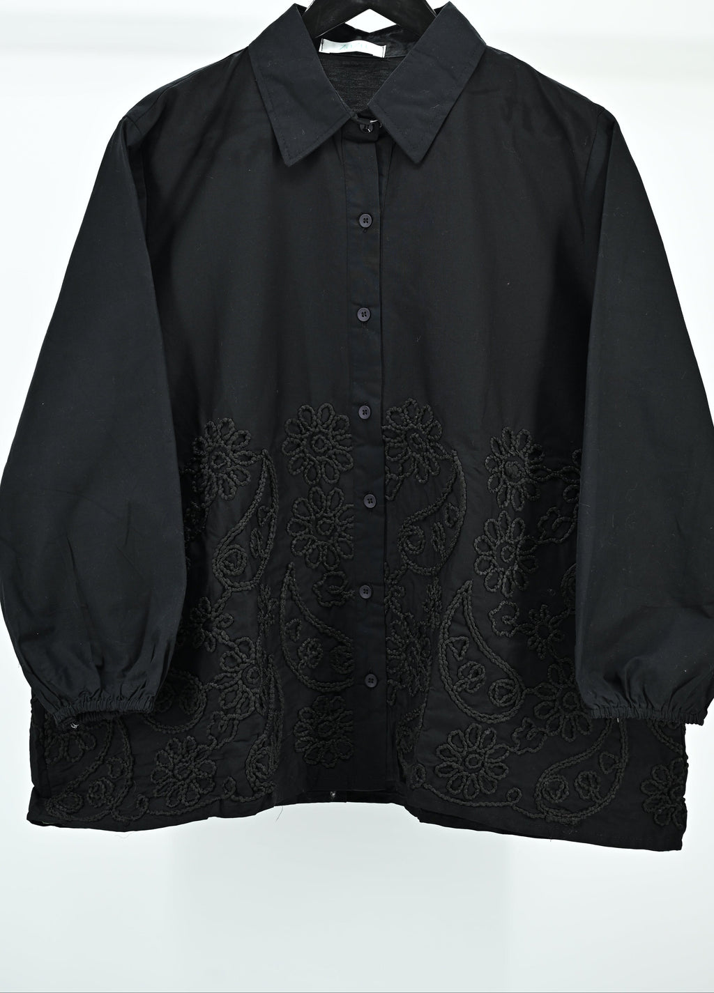 Women’s Elegant Black Embroidered Top – Free Size