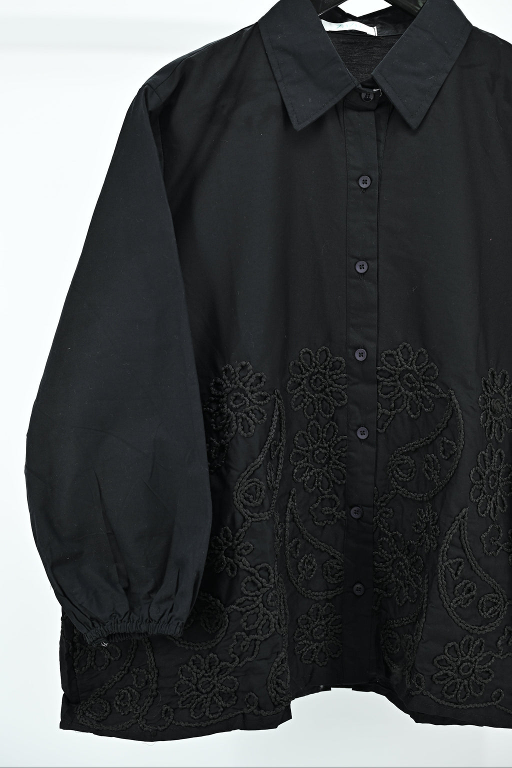 Women’s Elegant Black Embroidered Top – Free Size