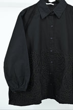 Women’s Elegant Black Embroidered Top – Free Size