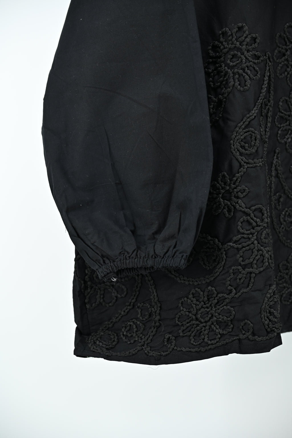 Women’s Elegant Black Embroidered Top – Free Size