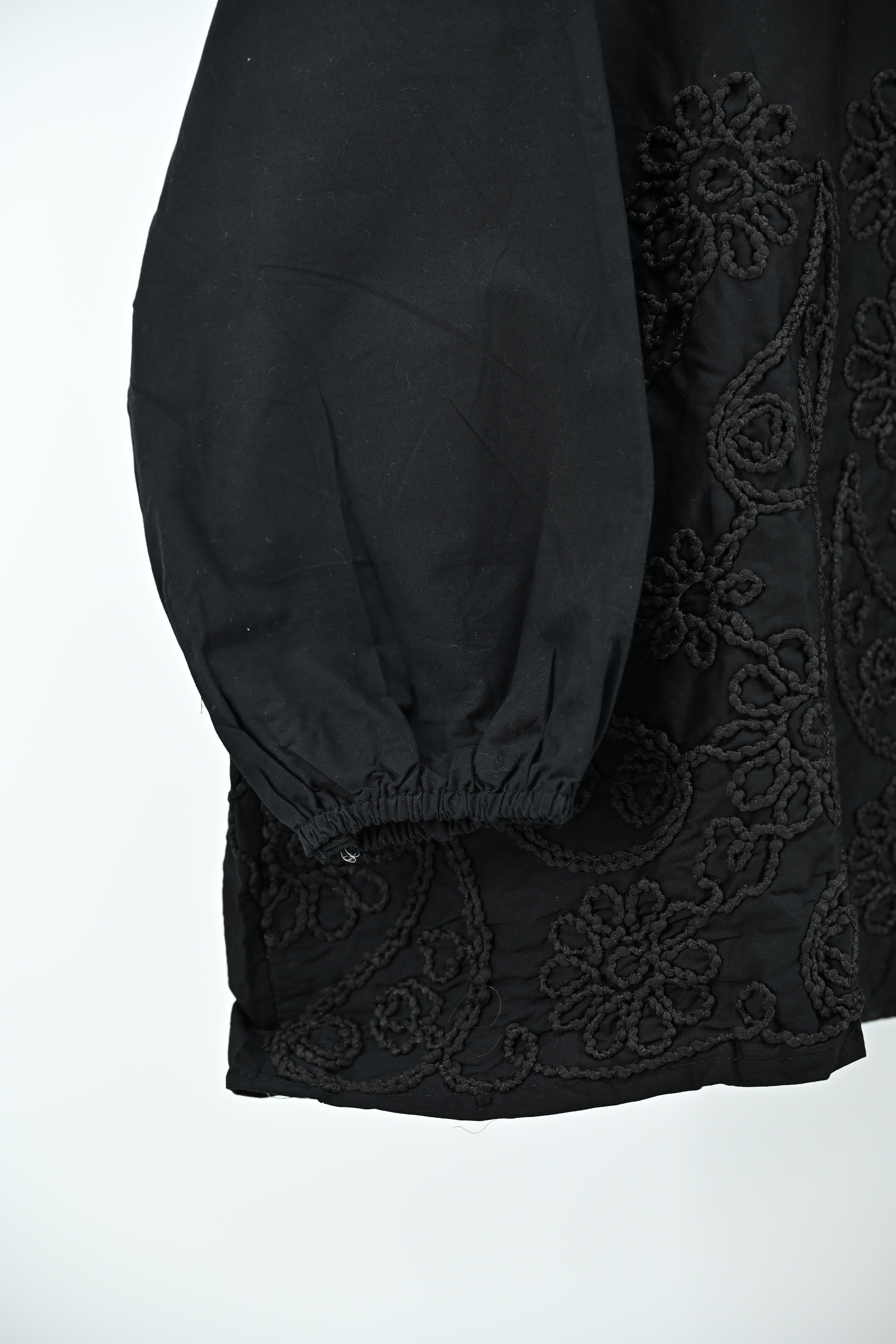 Women’s Elegant Black Embroidered Top – Free Size