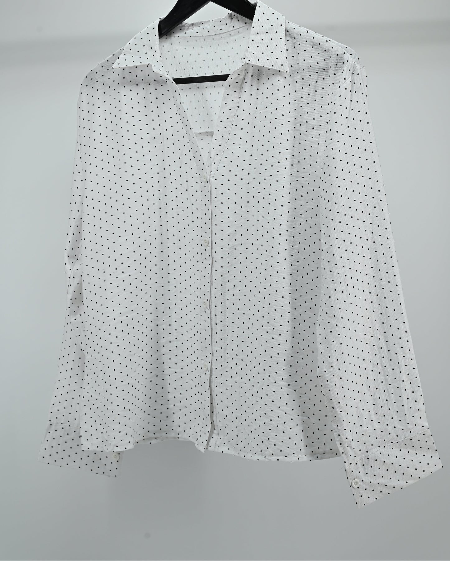 Women’s Classic White Polka Dot Button-Down Shirt