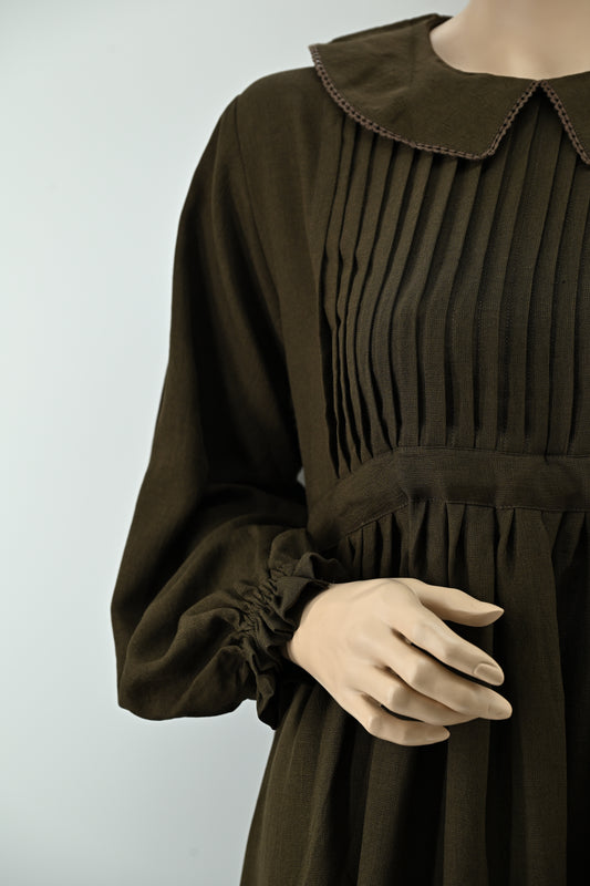 Elegant Pleated Brown Dress | Free Size