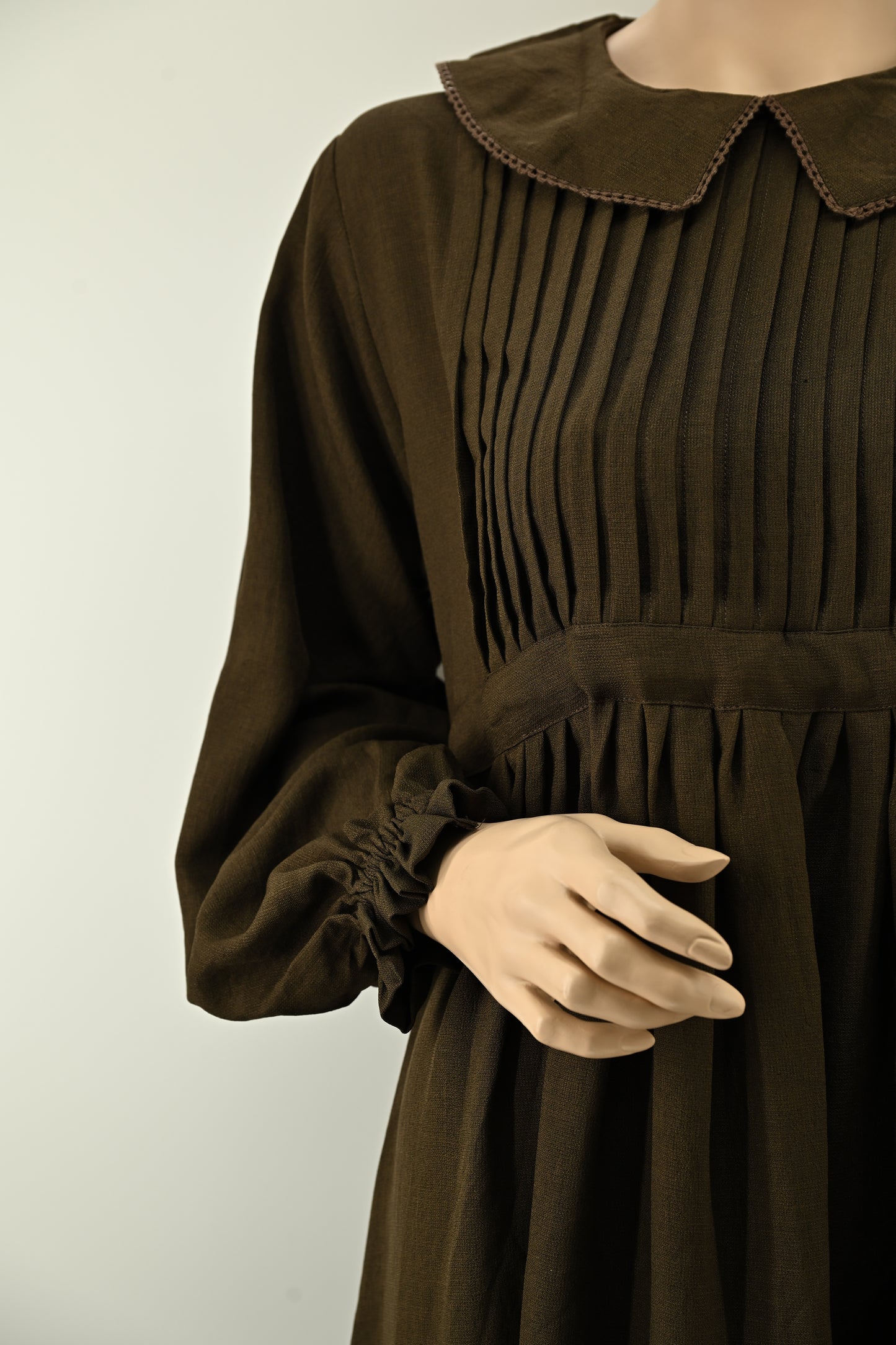 Elegant Pleated Brown Dress | Free Size