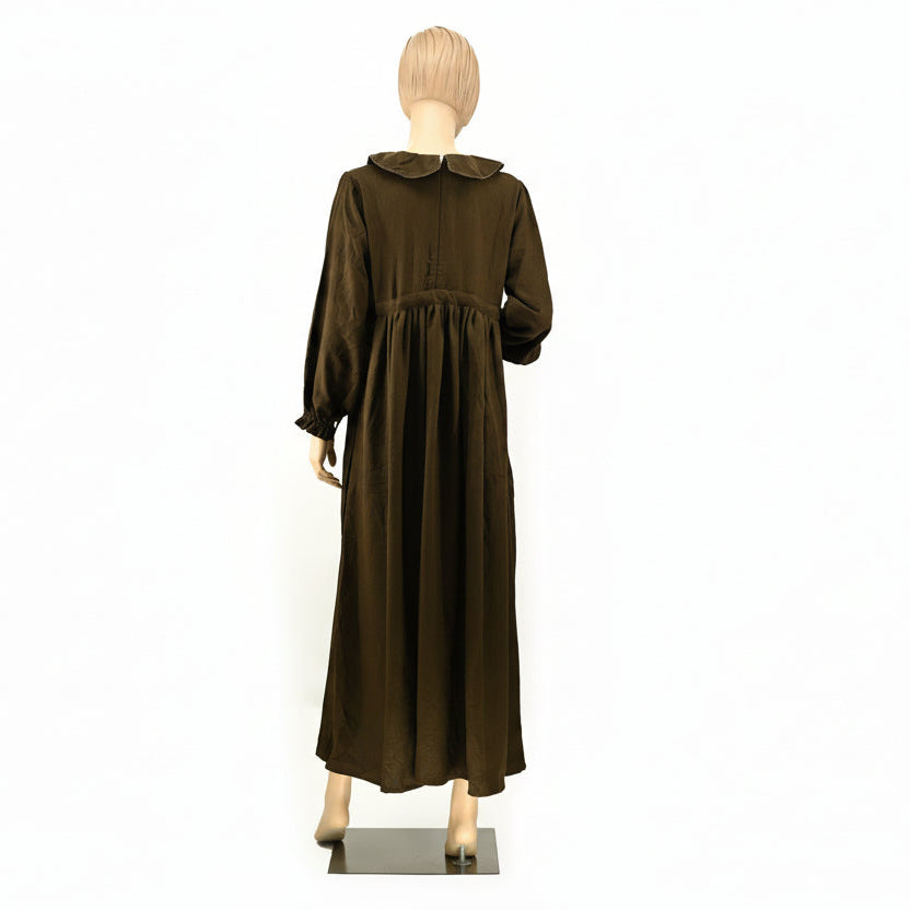 Elegant Pleated Brown Dress | Free Size