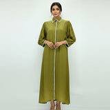 Elegant Olive Green Dress with Lace Trim | Free Size