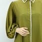 Elegant Olive Green Dress with Lace Trim | Free Size