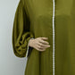 Elegant Olive Green Dress with Lace Trim | Free Size
