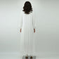 Elegant White Pleated Maxi Dress with Lace Button Detail | Free Size