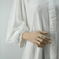 Elegant White Pleated Maxi Dress with Lace Button Detail | Free Size