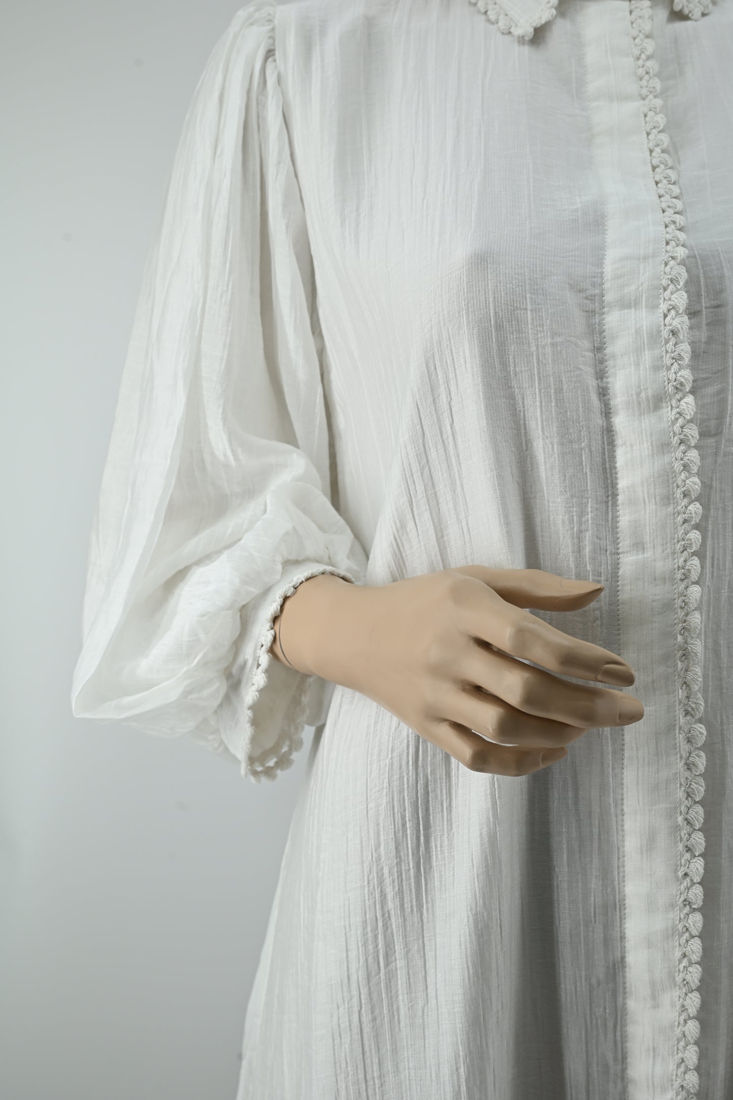 Elegant White Pleated Maxi Dress with Lace Button Detail | Free Size