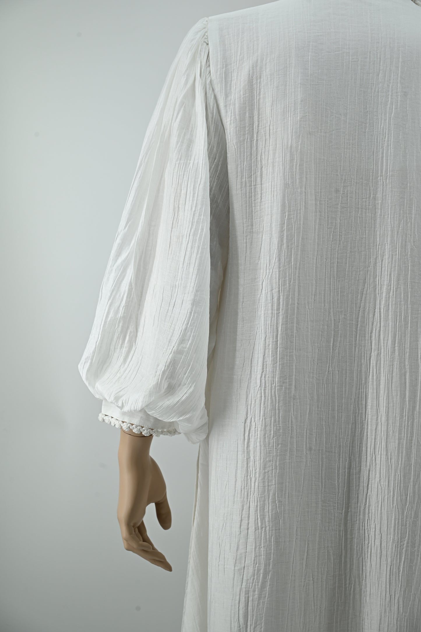 Elegant White Pleated Maxi Dress with Lace Button Detail | Free Size