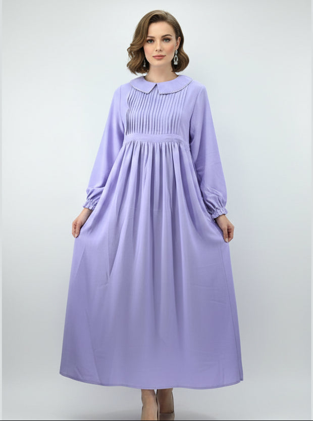 Elegant Mustard Pleated Maxi Dress | Free Size