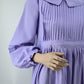 Elegant Lavender Pleated Maxi Dress with Lace Button Detail | Free Size