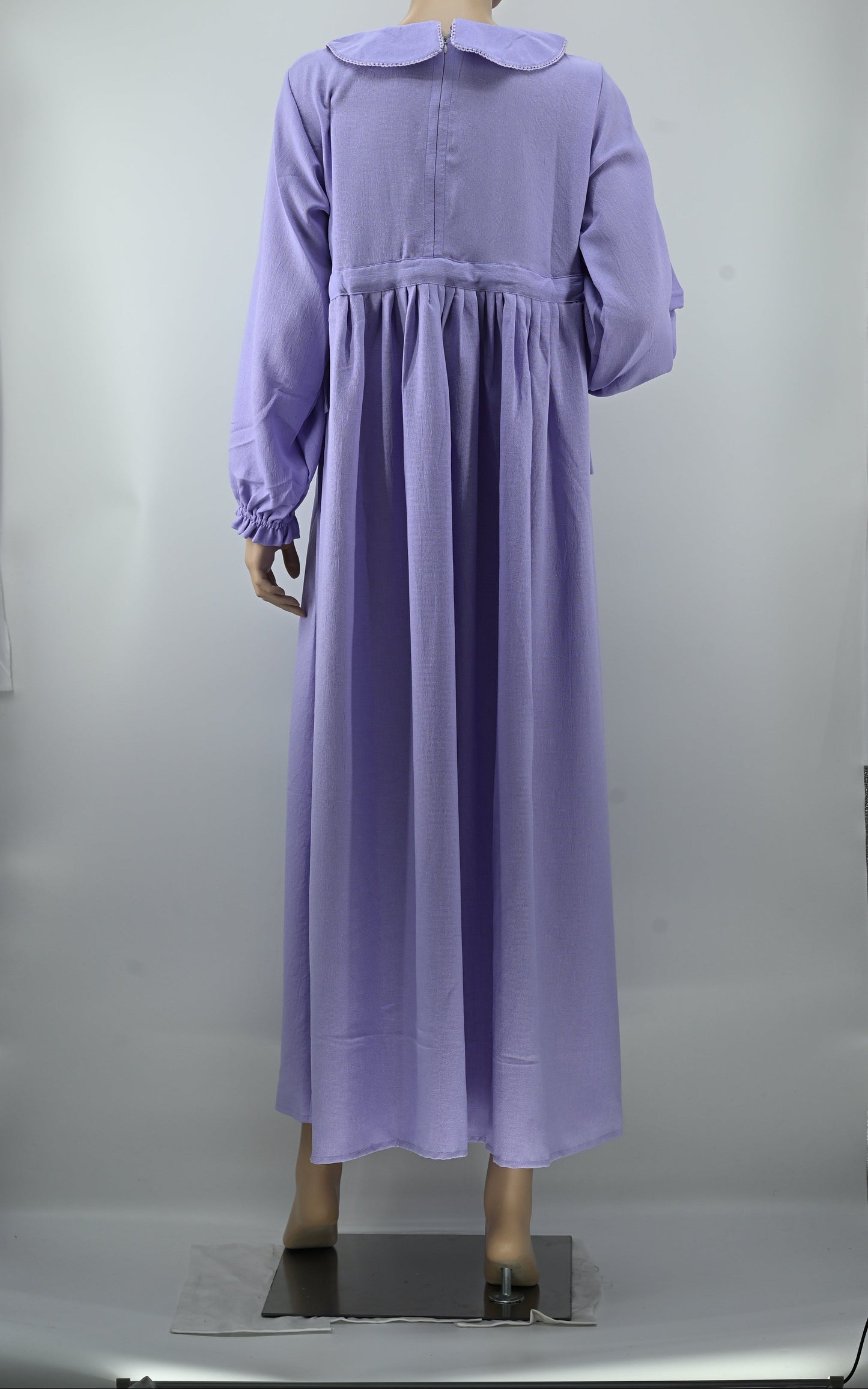 Elegant Lavender Pleated Maxi Dress with Lace Button Detail | Free Size