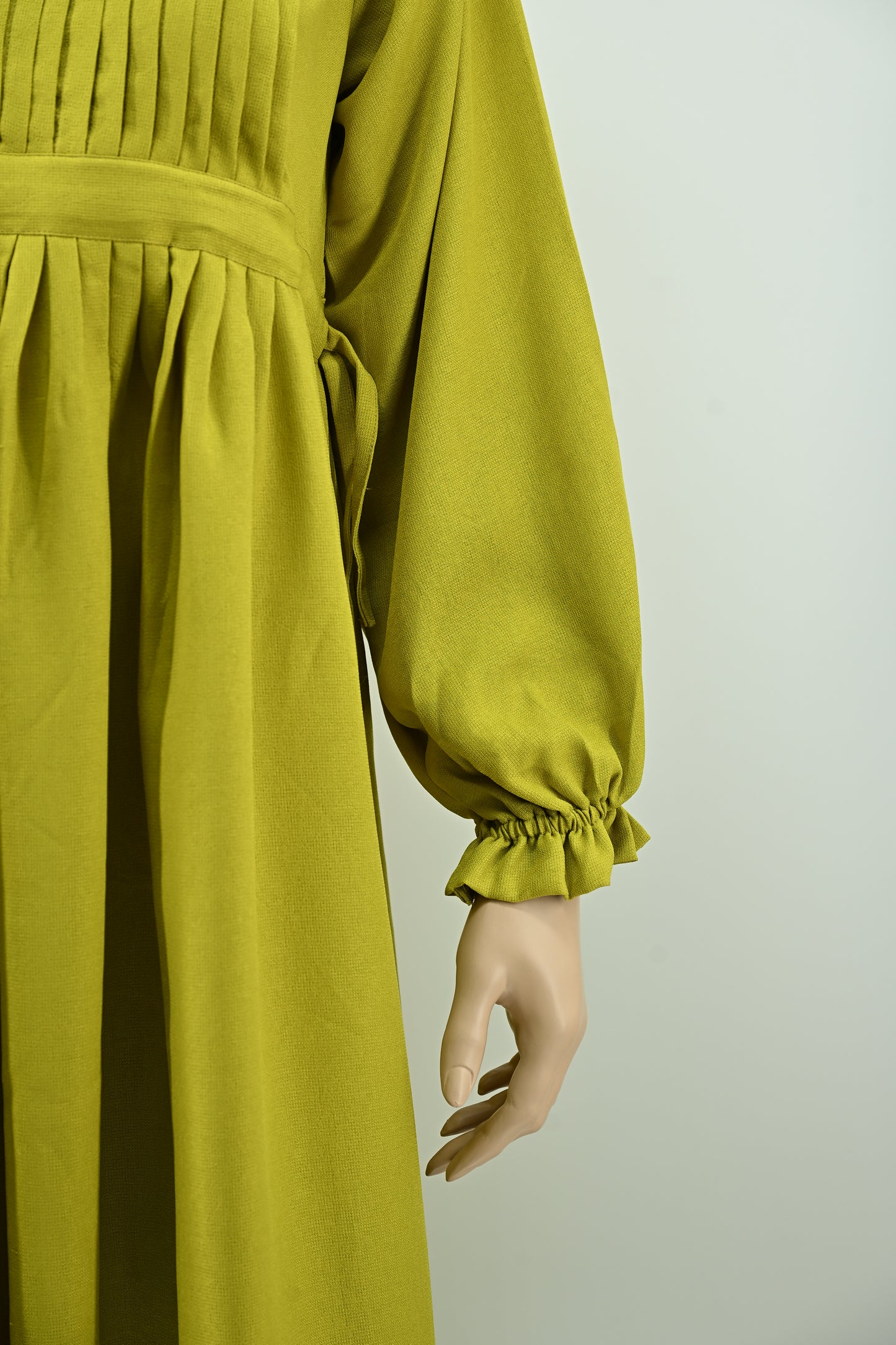 Elegant Mustard Pleated Maxi Dress | Free Size