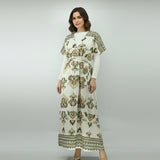 Elegant Ivory Floral Printed Maxi Dress with Waist Tie | Free Size | 2 Piece Set