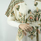 Elegant Ivory Floral Printed Maxi Dress with Waist Tie | Free Size | 2 Piece Set