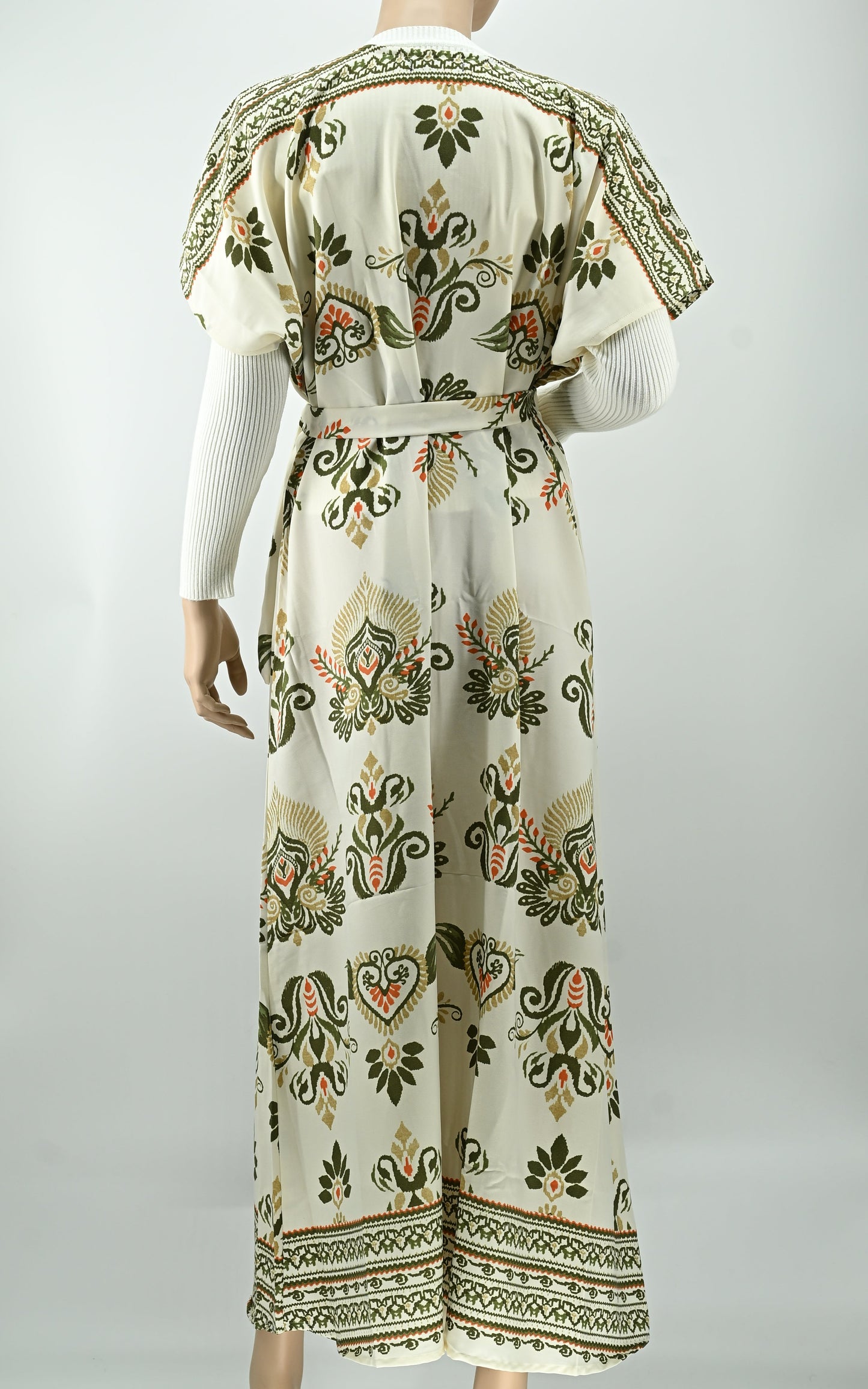 Elegant Ivory Floral Printed Maxi Dress with Waist Tie | Free Size | 2 Piece Set