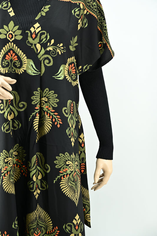 Elegant Black Floral Maxi Dress with Stretchable Inner | Free Size