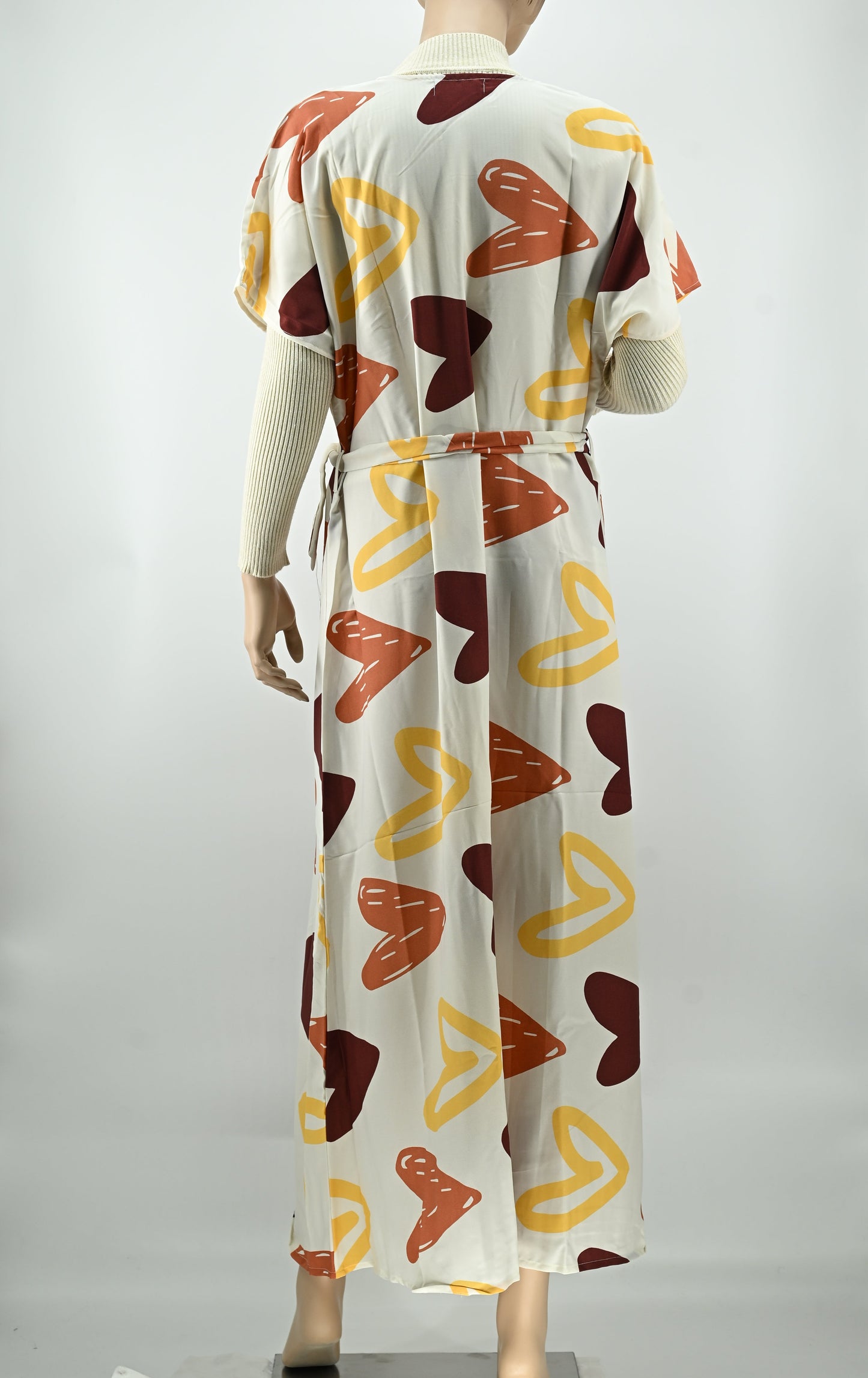 Elegant Heart Print Maxi Dress with Belt | Free Size | 2 Piece with Stretchable Inner