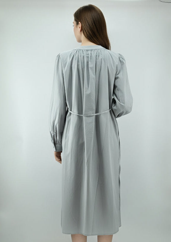 Women’s Light Grey Button-Down Midi Dress – Elegant Minimal Style- Free size