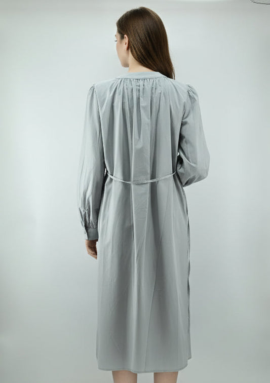 Women’s Light Grey Button-Down Midi Dress – Elegant Minimal Style- Free size