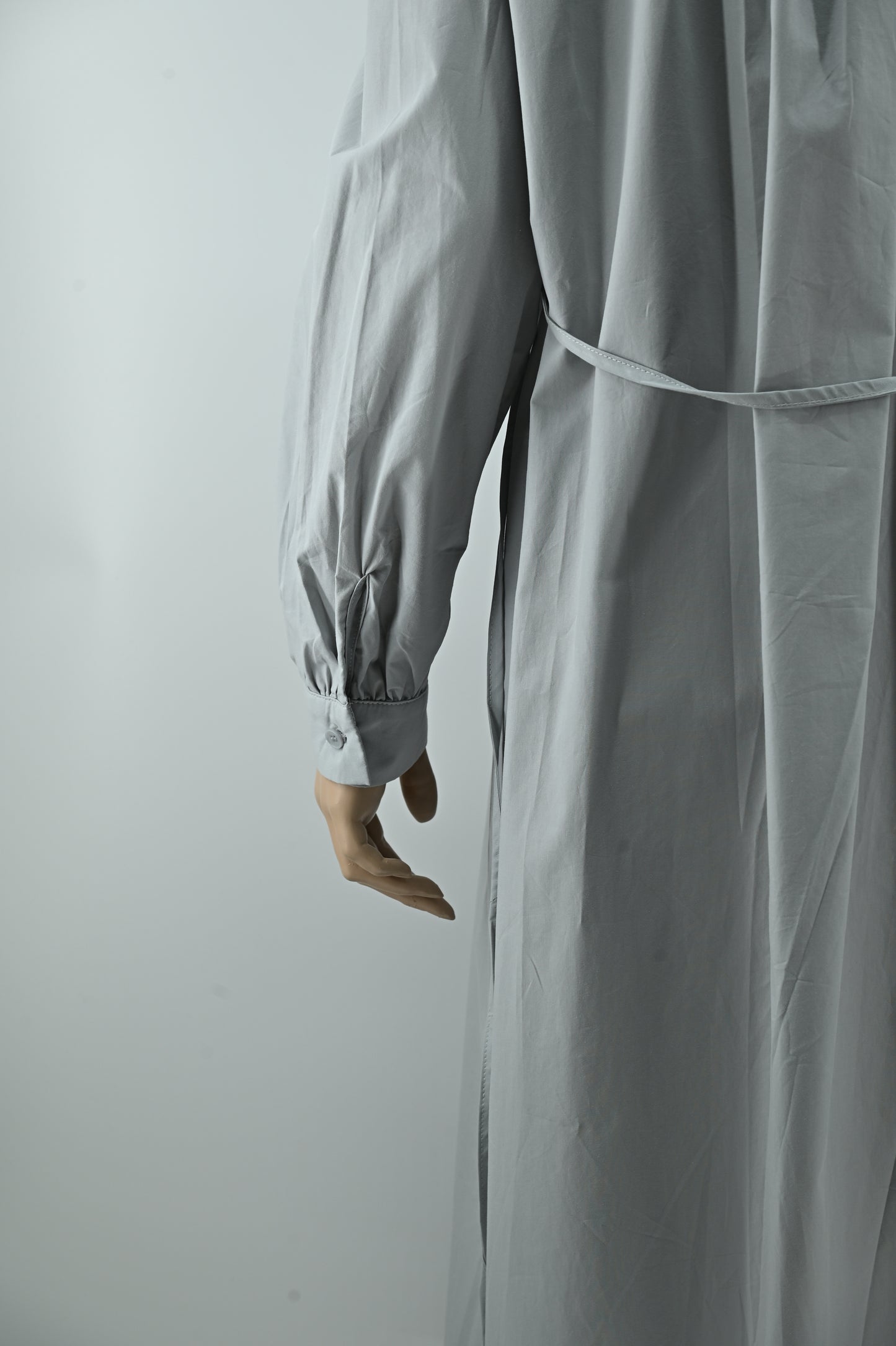 Women’s Light Grey Button-Down Midi Dress – Elegant Minimal Style- Free size