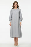 Women’s Light Grey Button-Down Midi Dress – Elegant Minimal Style- Free size