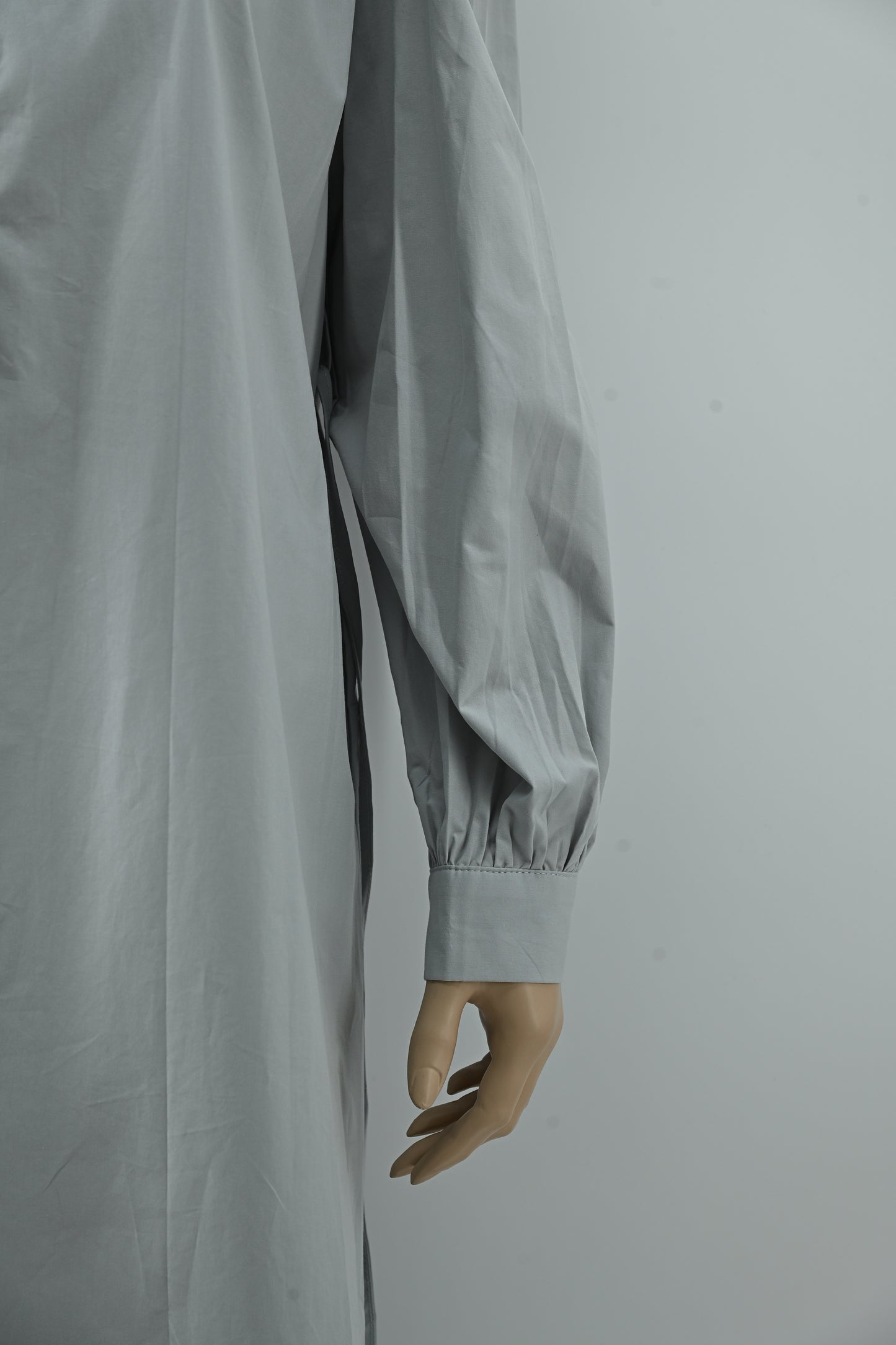 Women’s Light Grey Button-Down Midi Dress – Elegant Minimal Style- Free size
