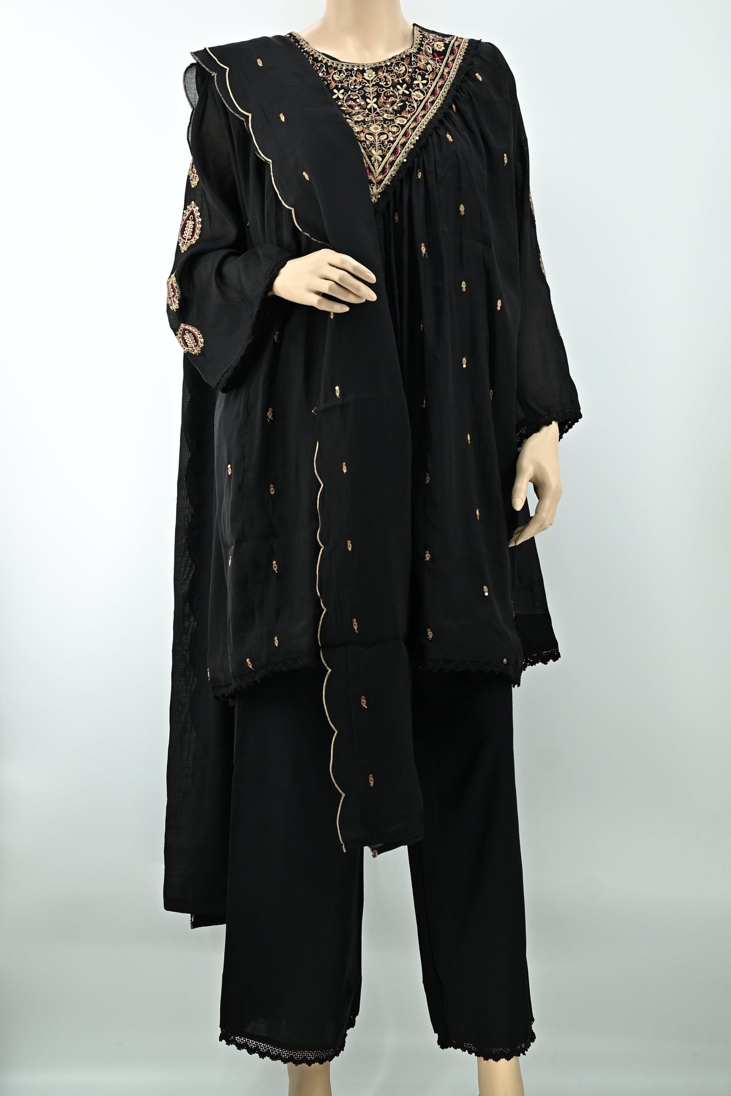 Women’s Black Embroidered Kurta Set with Dupatta