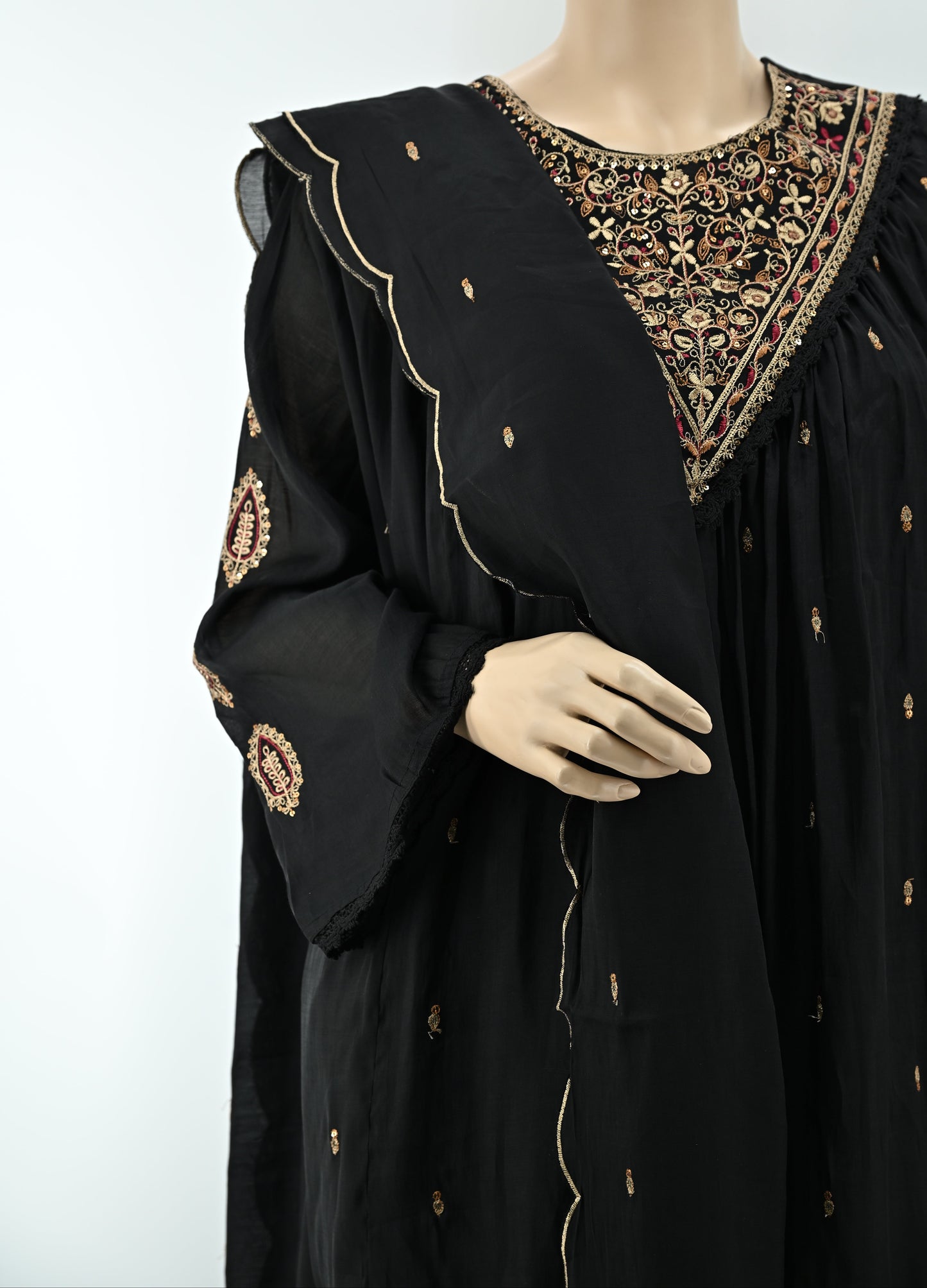 Women’s Black Embroidered Kurta Set with Dupatta