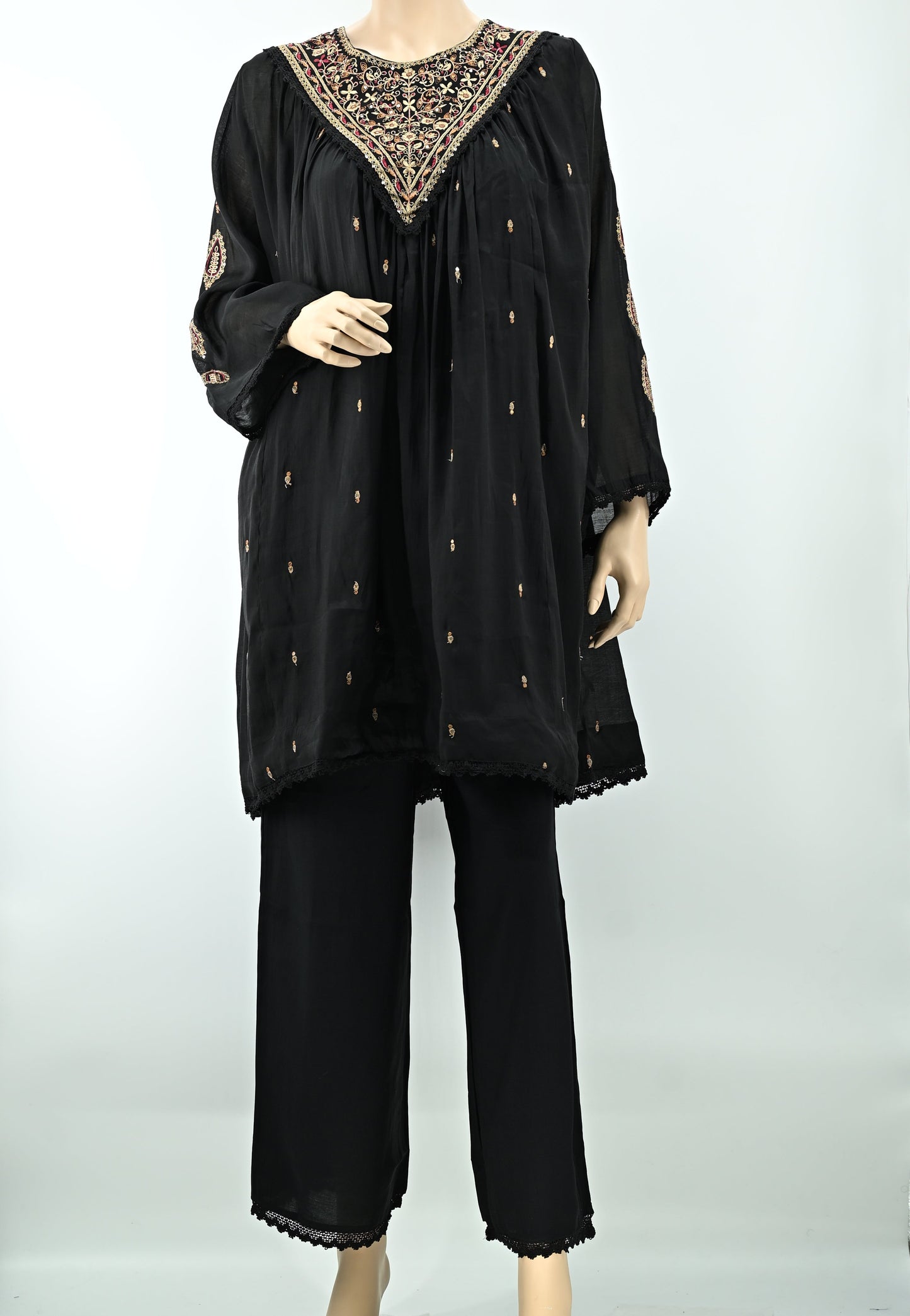 Women’s Black Embroidered Kurta Set with Dupatta