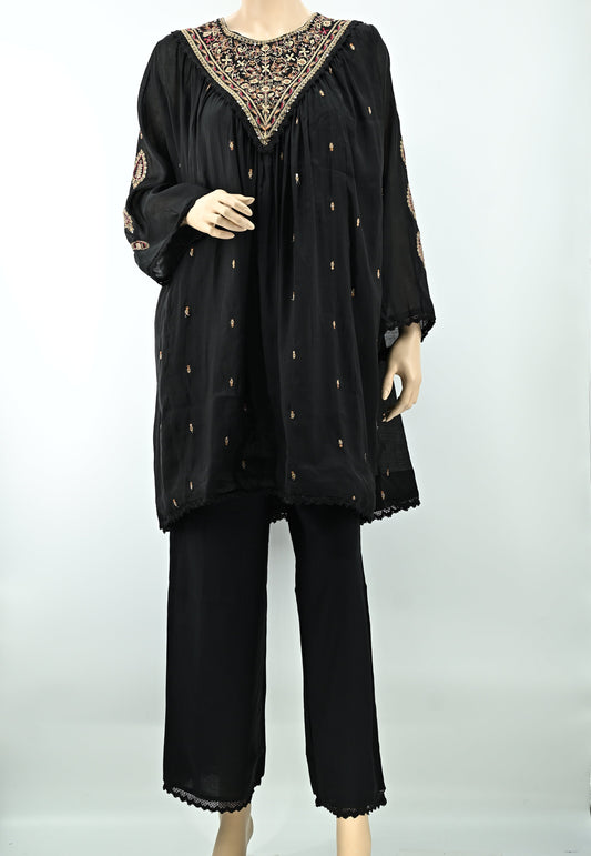 Women’s Black Embroidered Kurta Set with Dupatta