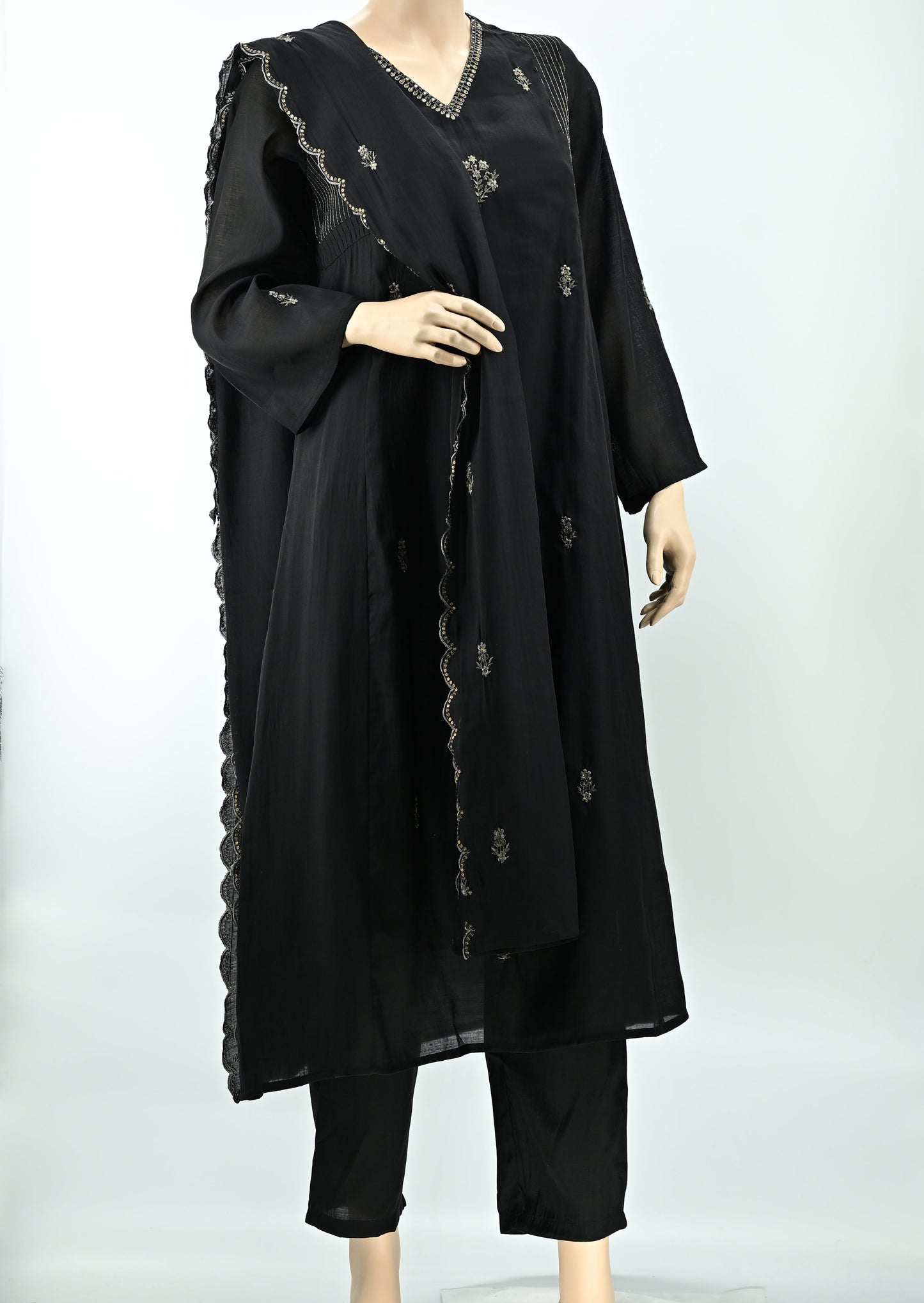Black Embroidered Kurta Set with Dupatta