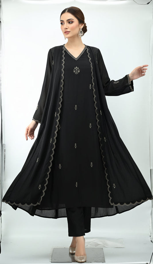 Black Embroidered Kurta Set with Dupatta