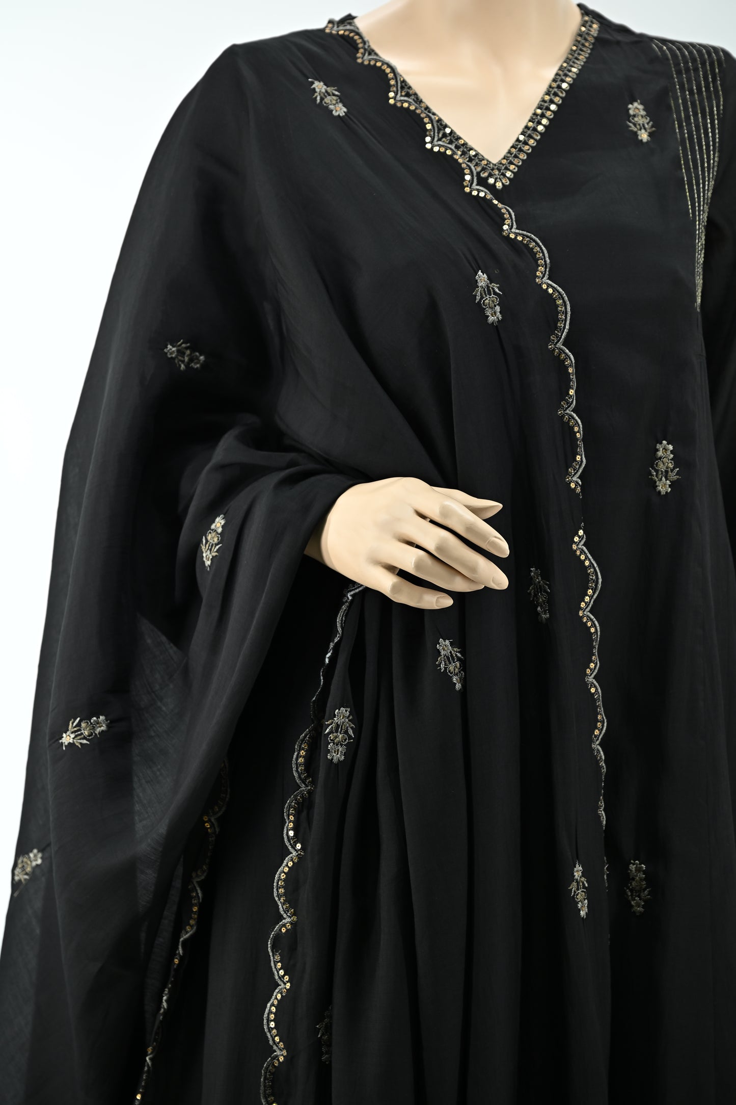 Black Embroidered Kurta Set with Dupatta