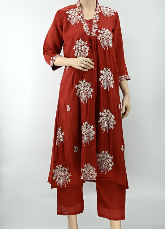 Women’s Red Embroidered Kurta Set with Dupatta