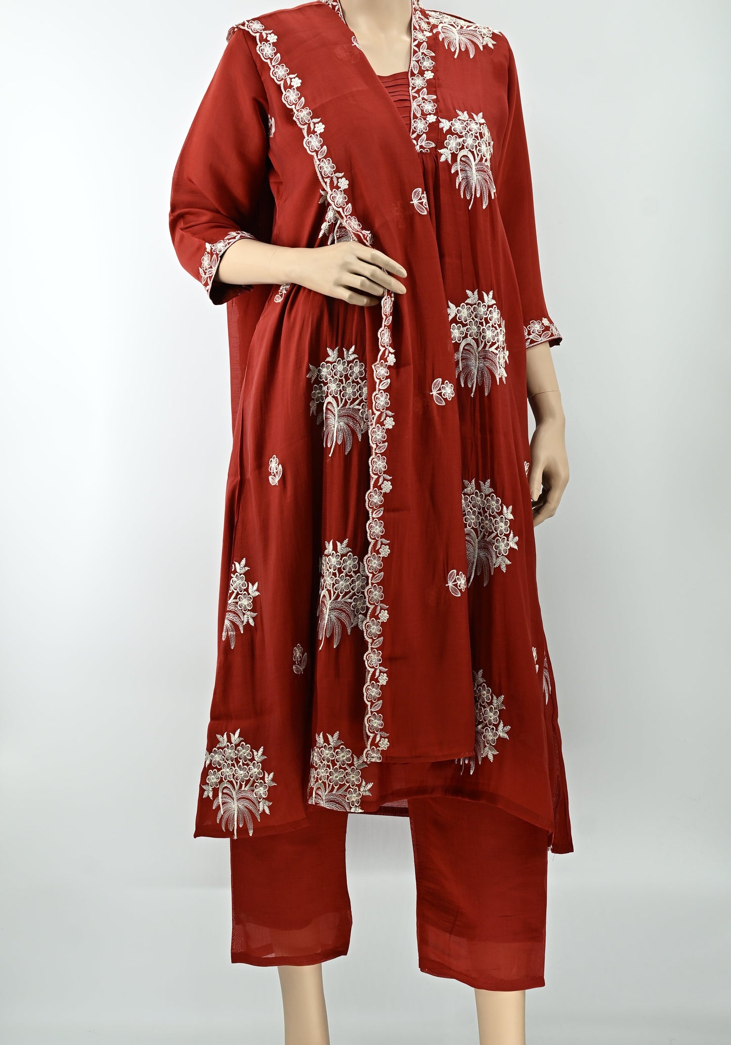 Women’s Red Embroidered Kurta Set with Dupatta