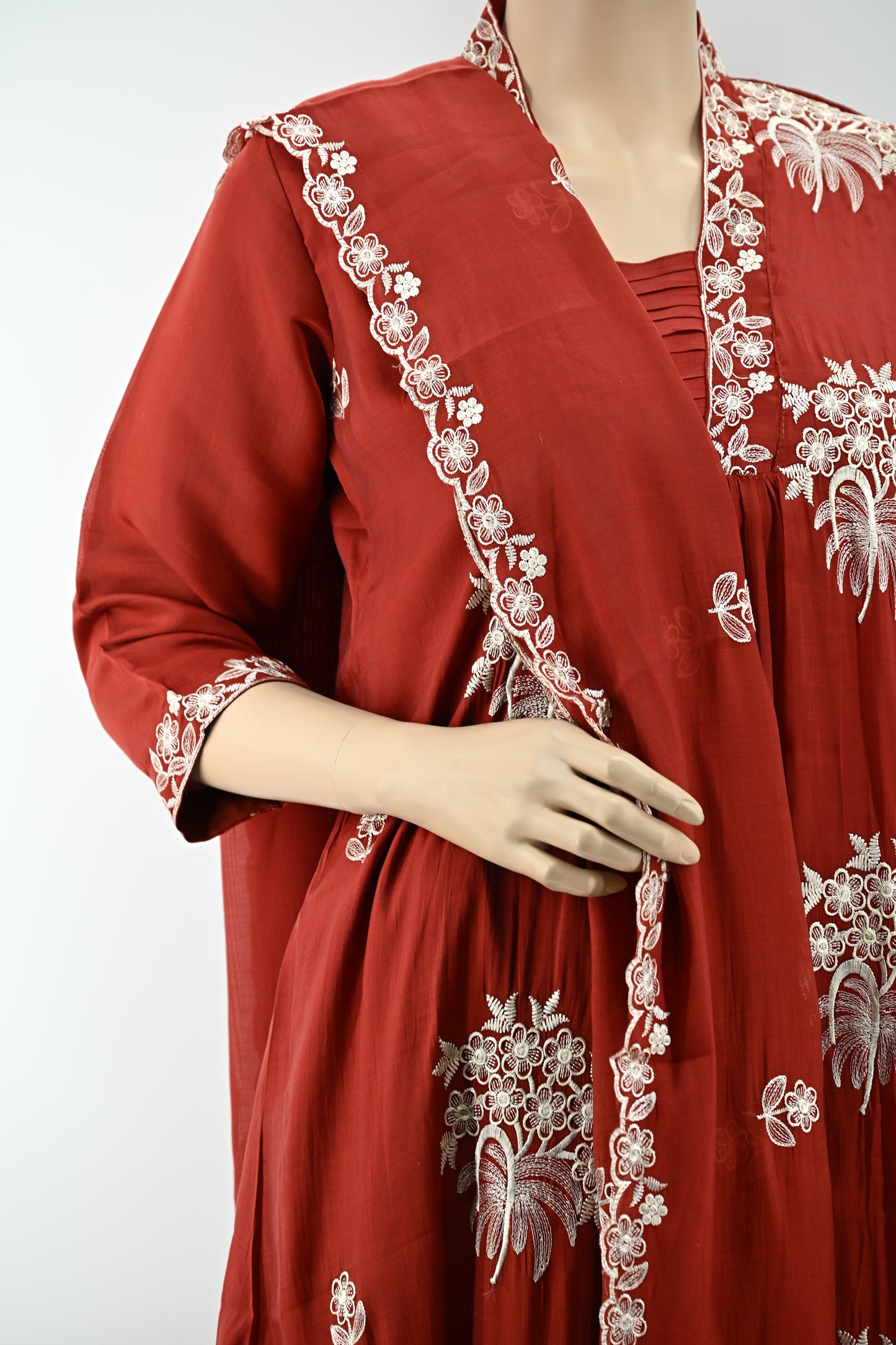 Women’s Red Embroidered Kurta Set with Dupatta