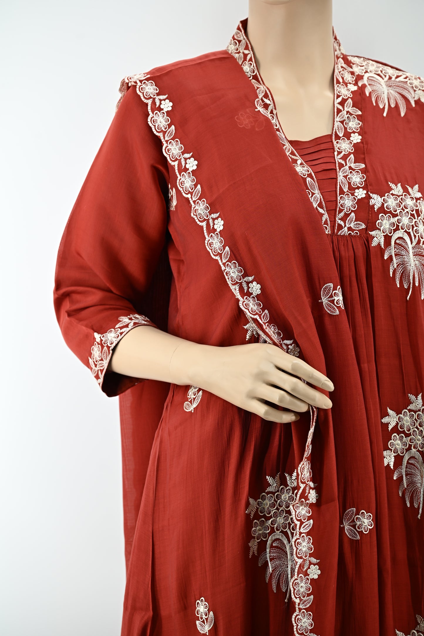 Women’s Red Embroidered Kurta Set with Dupatta