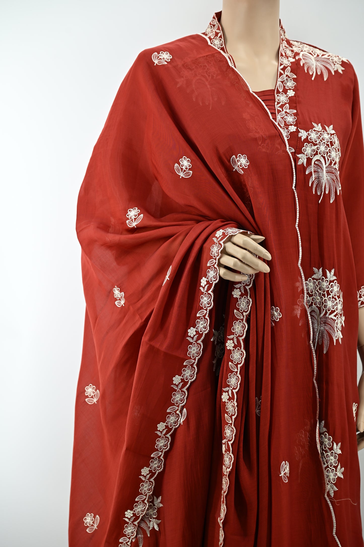 Women’s Red Embroidered Kurta Set with Dupatta