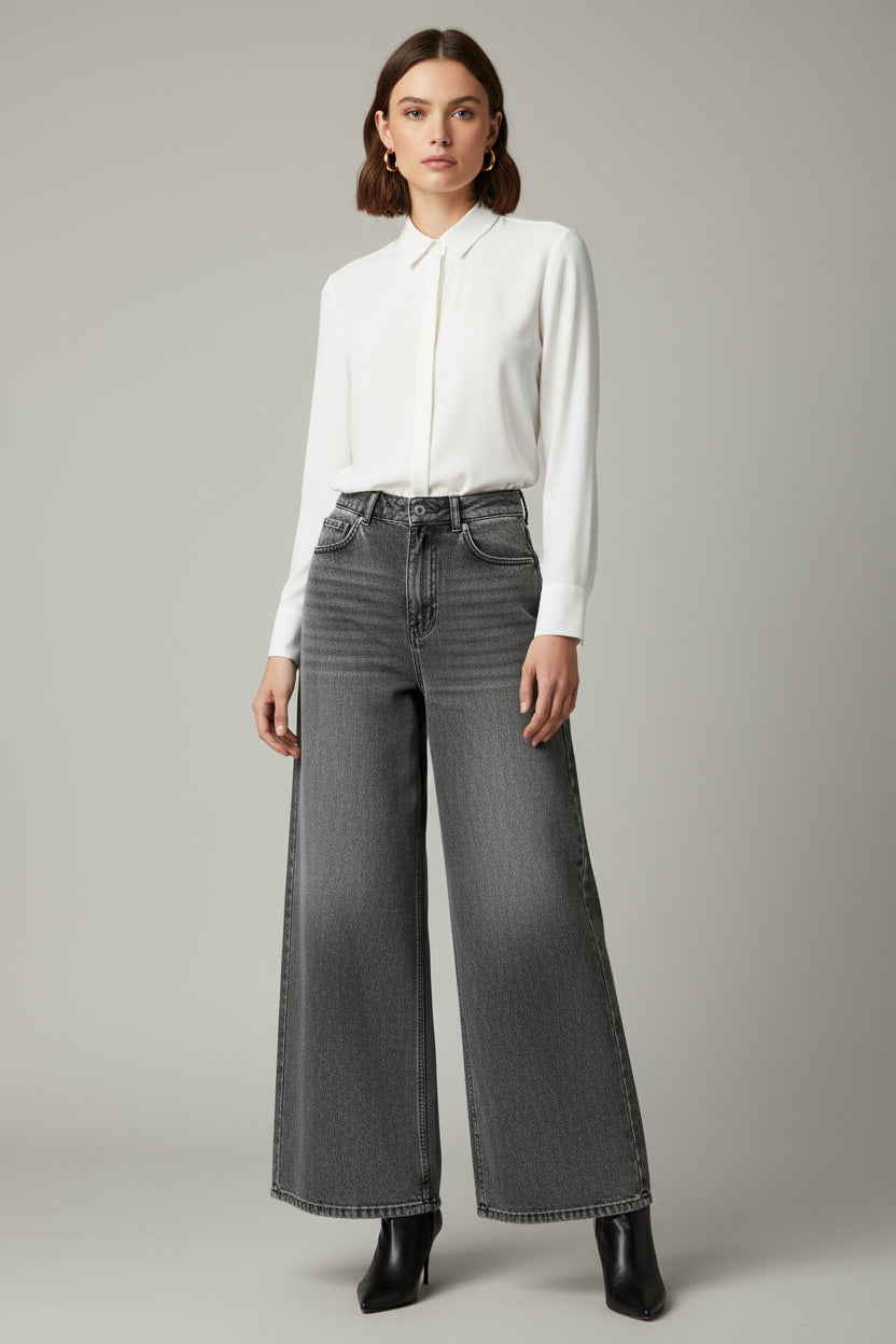 Women’s Charcoal Grey Wide-Leg Jeans