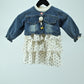 Girls Denim Jacket Dress with Cotton Printed Skirt (2-Piece Set)
