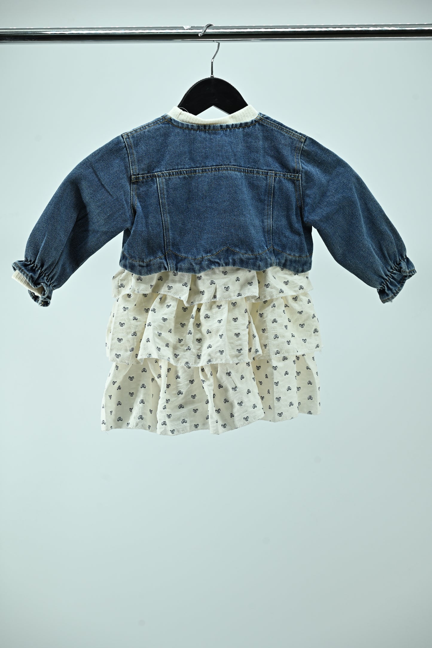 Girls Denim Jacket Dress with Cotton Printed Skirt (2-Piece Set)